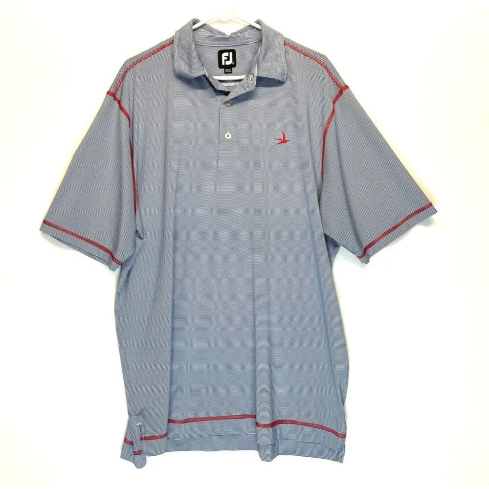 FootJoy‎ Mens Polo Size XL Golf Blue Striped Short Sleeve Collared Bird Logo
